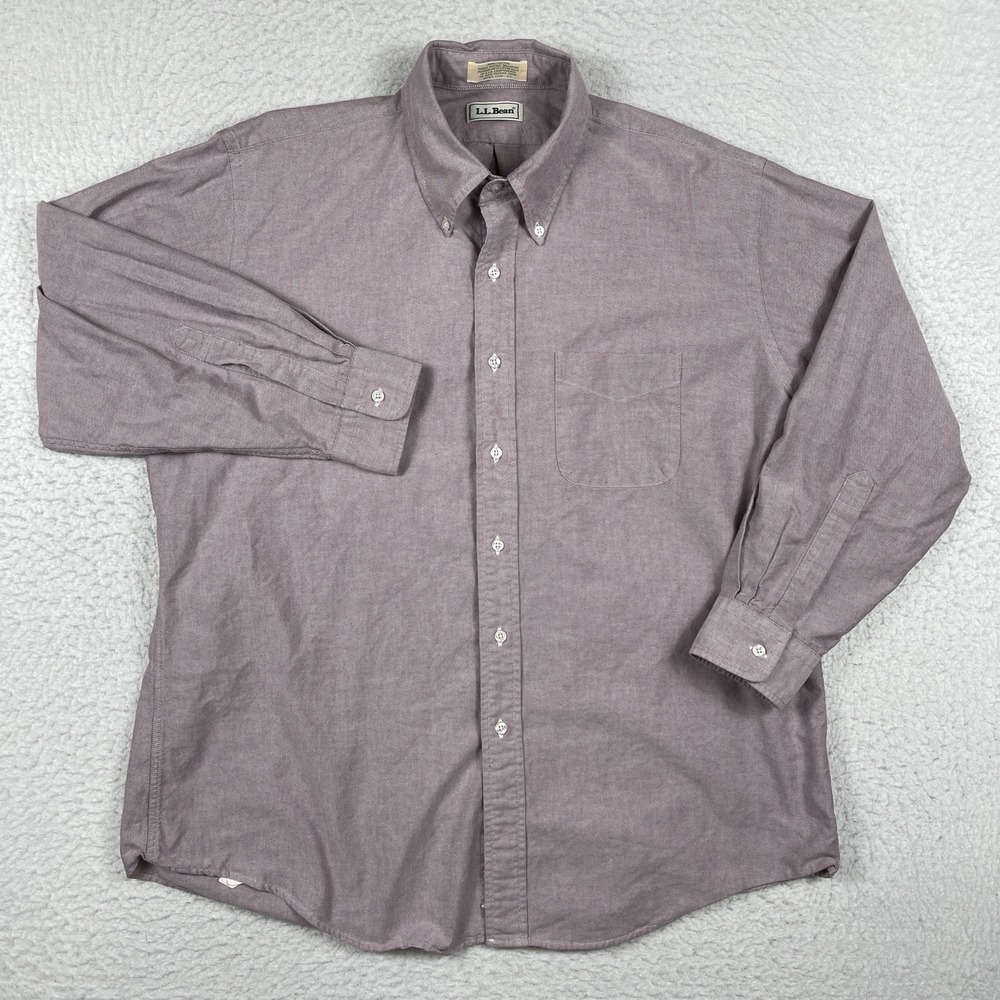 LL Bean Shirt Mens 17.5-33 Purple Single Needle Vintage Casual Workwear Office